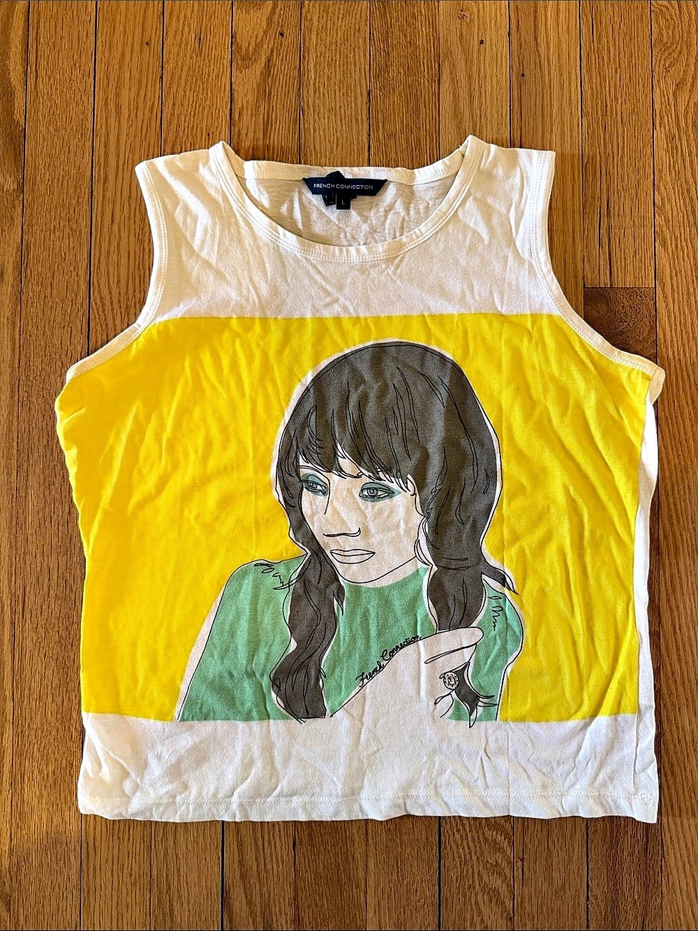 Vintage French Connection Graphic Tank Top in Yellow & White